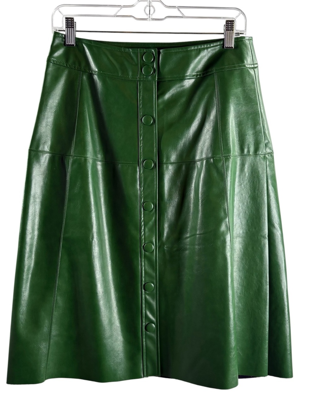 FATE Green Faux Leather Button-Front A-Line Mid Skirt NWT $68